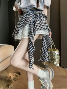 GUZILIAN | กระโปรงสั้นเอวสูงทรงเอผ้าตาข่ายแบบไม่สมมาตรสไตล์เกาหลีสำหรับฤดูร้อน กระโปรงสั้นทรงเอเข้ารูปแบบใหม่สำหรับผู้หญิง