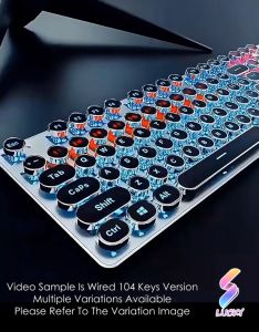LRK7✅ ROUND REAL GAMING MECHANICAL KEYBOARD METAL SURFACE GAMING KEYBOARD 104 KEYS ANTI GHOSTING ROUND KNOB BLUE SWITCH BLACK SWITCHES COLOURFUL RAINBOW BACKLIGHT USB WIRED for Laptop PC Desktop MECHANICAL PRO ROUND MECHANICAL KEYBOARD ROUND KNOB