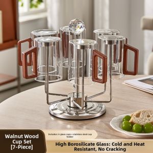 YAGANG | Borosilicate Glass Cup Set Home Hospitality With Rotating Stand