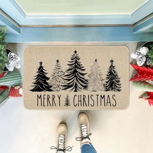 VIKAMA Christmas Door Mat Wear Resistant Snowman Reindeer Plaid Print Anti Slip Rug For Entryway Indoor Outdoor Xmas Decor
