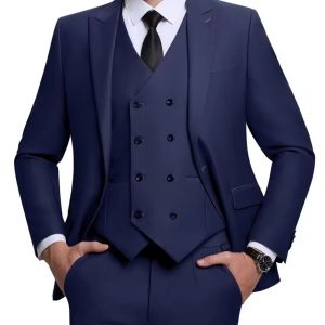 Classic Solid 3 Pieces Wedding Tuxedos Slim Fit Groomsmen Suit Male Formal Business Party Clothing Set with Jacket Vest Pants