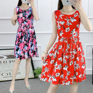 Váy Voan Lụa Hoa Thời Trang Cho Nữ Mùa Hè 2024 Váy Đi Biển Rộng Rãi Thoải Mái Có Dây Buộc Cạp Cao Không Tay Dài Vừa Phải