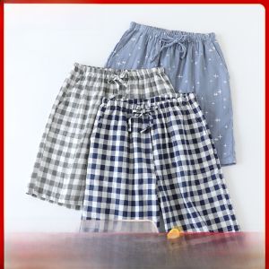 ชุดนอนขาสั้นผู้ชาย ผ้าฝ้าย กางเกง ฤดูร้อน บ้าน กางเกงขาสั้น น้ำหนักเบา ชายหาด ลายสก็อต พิมพ์สบาย ระบายอากาศได้ดี กลาง เอว เอวยืดหยุ่น