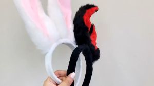 Rabbit Ears Headband Fashion Fluffy Cute Bunny Dressing Up Headband Hair Hoop Female Anime Women Cartoon Plush Headband Halloween Party Cosplay Props Daily Wear