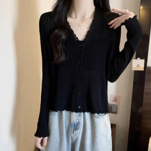 LUQIAN | Stylish Loose Long Sleeve Slimming Blending Earwood V-Neck Top