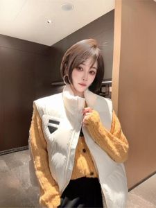 เสื้อกั๊กผ้าฝ้ายหนา ทรงหลวม ปกตั้ง สำหรับผู้หญิง ฤดูใบไม้ร่วง 2024 ใหม่ อบอุ่น ดีไซน์ แฟชั่น แขนกุด ปกตั้ง