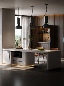 Elevating Flush Expandable Italian Kitchen Island Table Marble Panel