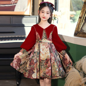 ชุดเจ้าหญิงสำหรับเด็กผู้หญิง ชุดราตรีระดับไฮเอนด์ ชุดการแสดงปIANO ชุดเด็กผู้หญิงสีแดง ชุดเจ้าหญิงฤดูหนาว