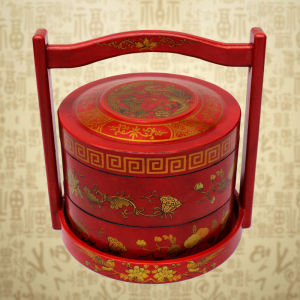 Antique Style Food Container Chinese Lunch Box Wooden Happy Event Wedding Dowry Retro Outfit Props Meal Delivery Basket Multi-Layer