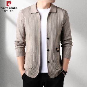Pierre Cardin เสื้อสเวตเตอร์ถักผู้ชาย ฤดูใบไม้ผลิและฤดูใบไม้ร่วง ระดับไฮเอนด์ วัสดุผสมโพลีเอสเตอร์ ทรงหลวม ปกโปโล ปกติ
