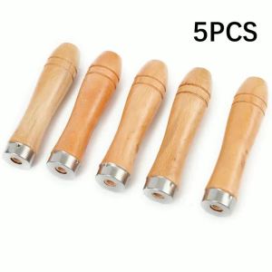 5pcs Wooden File Handle Replacement Strong Metal Collar For File Craft Tool 11cm Metal Screwdriver Hand Drill With Wooden Shank