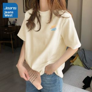 Jeanswest | White Short Sleeve T-Shirt Pure Cotton Loose Casual