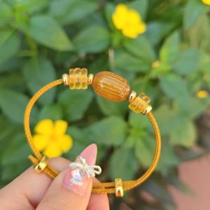 Q281 Vòng lu thống Ngọc Agate vàng khắc Bát nhã tâm kinh ngũ điếu Hổ Phách Thổ và Kim - Phong Thuỷ TUDO P