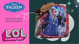 MOONDE Tas Ransel Sequin & Karakter Kartun Frozen Elsa - Tas Sekolah Anak Perempuan Terbaru