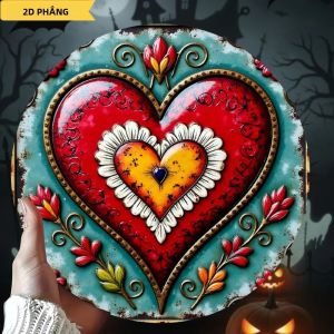 CIFbuy | Tranh Treo Tường Bằng Kim Loại Hình Trái Tim Thiêng Liêng 8 Inch Phong Cách Dân Gian Bohemian Trang Trí Nhà Cửa Phong Cách Mexico Cổ Điển Trang Trí Văn Phòng