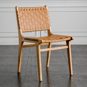 MU FENG ZHI NAN | Vintage Rattan and Saddle Leather Dining Chair
