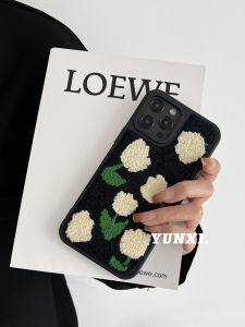 Winter Floral Plush Phone Case for  13Promax 14 15 16Pro Max Full Edge Protection Womens Style Anti-Fall TPU Material