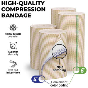 4-Roll Premium Elastic Bandage WrapCotton Latex Free Compression Bandage Wrap with Touch Closure at Both EndsSupportfor Sports