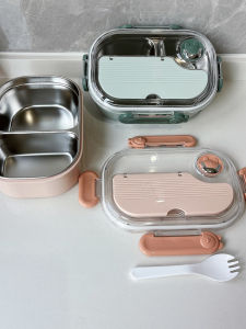 Portable 304 Stainless Steel Lunch Box Korean Style Bento Box with Dividers for Office Workers And Students Fresh And Cute Style