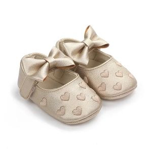 Baby Girls Indoor First Walker Shoes 0-18 Months Soft Cotton Sole Non-Slip Bowknot Embroidery Hook & Loop Booties