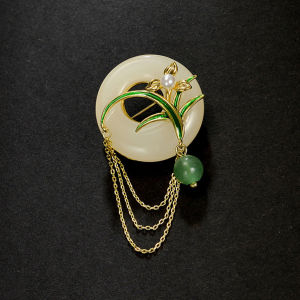 Elegant Orchid Safety Pin Brooch High End Womens Fashion Imitation Agate Design Tassel Cheongsam Accessory National Style