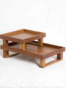 Solid Teak Wood Serving Tray – Rustic Wooden Fruit Plate Snack Platter Vintage Kitchen & Dining Decor