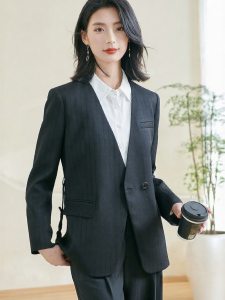 Misoshine | Retro Stripe V-Neck Single Button Womens Blazer