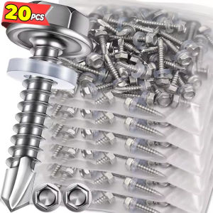 20PCS 410 Stainless Steel Hex Screws Hexagonal Head Self Drilling Screw with Rubber Ring Self Tapping Metal Fasteners
