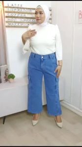 Cargo Loose Jeans Wanita JumboTerbaru Pinggang Belakang Karet