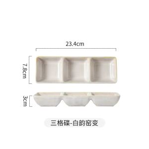 Ceramic Four-Section Dish Small Dish Sauce Dish Dipping Plate Restaurant Utensils BBQ Shop Ceramic Dish Square Shape Vintage Style