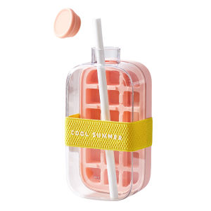 2 in 1 Ice Cube Maker Water Bottle with Straw 500ML/800ML Summer Cooler Cup Silicone Molds Ice Cube Tray for Outdoor Camping