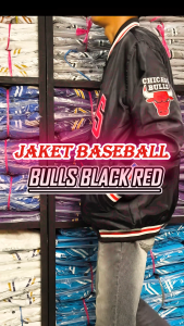 HAPPY Jaket Varsity Premium Baseball Full Bordir Casual Vintage Bulls Black Red Series