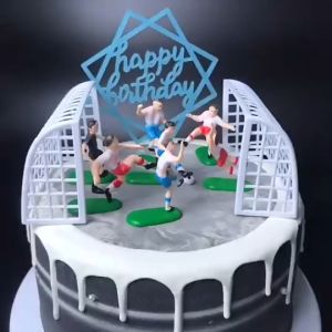 10pcs in 1set Plastic football boy white/color clothing goal football player football field cake decoration cake topper