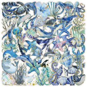 50PCS Transparent PET Decorative Sticker Set For Marine Organisms DIY Laptop Cup Bag Hot Stamping Decorative Graffiti Stickers