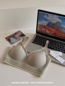 CalnKean Soft Support Letter Milk Skin Bra Womens Seamless Lift Gathered Anti-Sagging Side Breast Collection Sports Casual