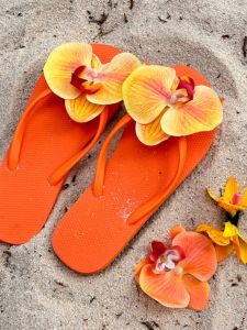 Summer New Butterfly Orchid Flower Flat Bottom Sandals Beach Shoes Womens Holiday Casual Slip-On Shoes Comfortable Flats