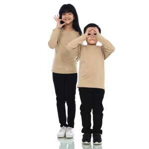 Kaos Polos Anak Oneck Lengan Panjang Bahan Katun Combed 30s Warna Khaki