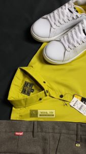 Kemeja Pria Lengan Pendek Polos Warna Kuning Lemon Slimfit Casual Hem Pria Lengan Pendek Formal