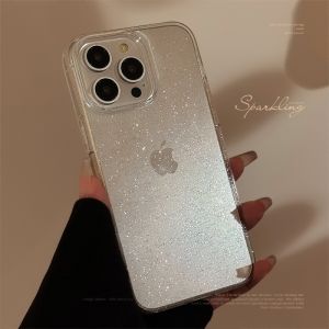 CrashStar Fine Glitter Soft TPU Transparent Shockproof Phone Case For iPhone 16 15 14 Pro Max Plus 13 12 11 Pro Max Fashion Bling Sparkle Clear Silicone Simple Phone Casing Cover Shell Hot Sale