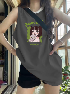 American Retro Cotton Sleeveless Vest T-Shirt Women Summer Outerwear Loose Fit Long Top Casual Fashion Sensation