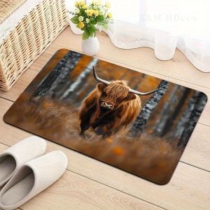 VIKAMA Scottish Highland Cow Rug With Thickened Non-Slip Backing Living Room & Hallway Mat Pet-Friendly Decorative Rug