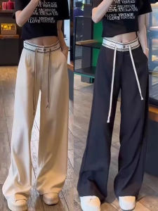 High Waist Drapey Wide Leg Casual Pants Women Spring plus Size Pear Shape Slimming Loose Floor Length Straight Tube Trousers