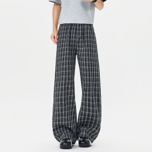 LIUBU | Loose and Slimming Plaid Straight Leg Pants for Men and Women Summer