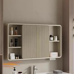 LED Toilet Mirror Wall Mount Mirror Cabinet Bathroom Mirror With Led Light Hanging LED Bathroom Mirror Simple Style Solid Wood Rounded Corner Hidden 镜子化妆