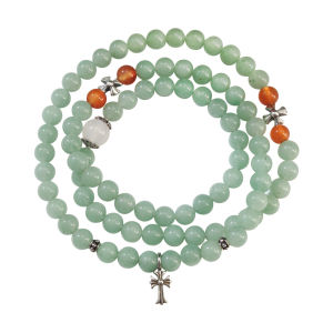 SHISHANGMEIDI | Natural Green Aventurine Silver Cross Stacking Bracelet