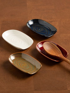 KIMRAMIC Kitchen Utensil Holder Dish Spoon Rest Square Ceramic Retro Style Spoon And Fork Rack for Storage And Organization