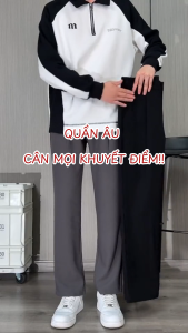 Quần âu ống suông nam nữ nửa cạp chun SUN màu XÁM NHẠT phong cách lịch sự trẻ trung basic dễ phối