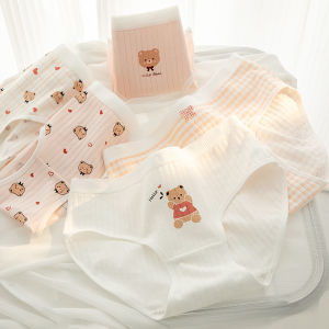 5Pcs/Set Womens Cotton Panties Cartoon Bear Soft Breathable Underwear Mid-Waist Briefs Girls Comfortable Female Daily Lingerie