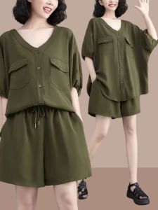 Loose Casual Sportswear Set Short Sleeve Shorts plus Size Womens Fashion Two-Piece Suit New Arrival Summer 2025