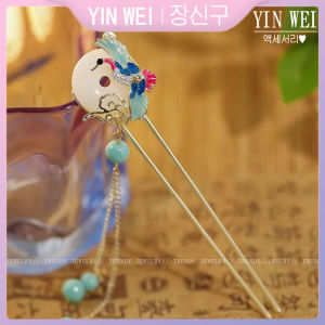 กิ๊บติดผมรูปนกกระเรียนมีพู่รูปตัวยูสไตล์จีนปิ่นปักผมกี่เพ้ากิ๊บติดผมผ้าโพกศีรษะกันลมโบราณ